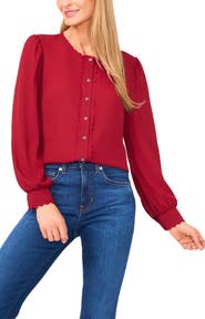 CeCe Scallop Detail Front Button Top