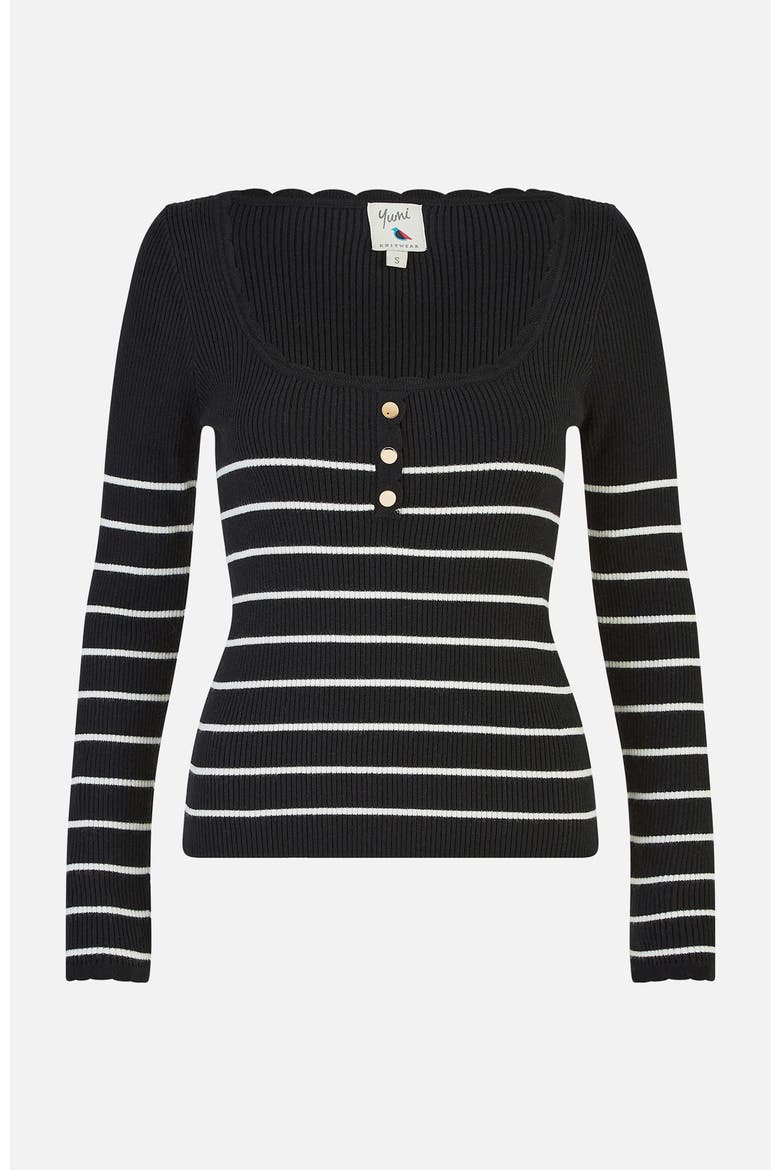 Button Detail Long Sleeve Rib Knit Top, Alternate, color, Black