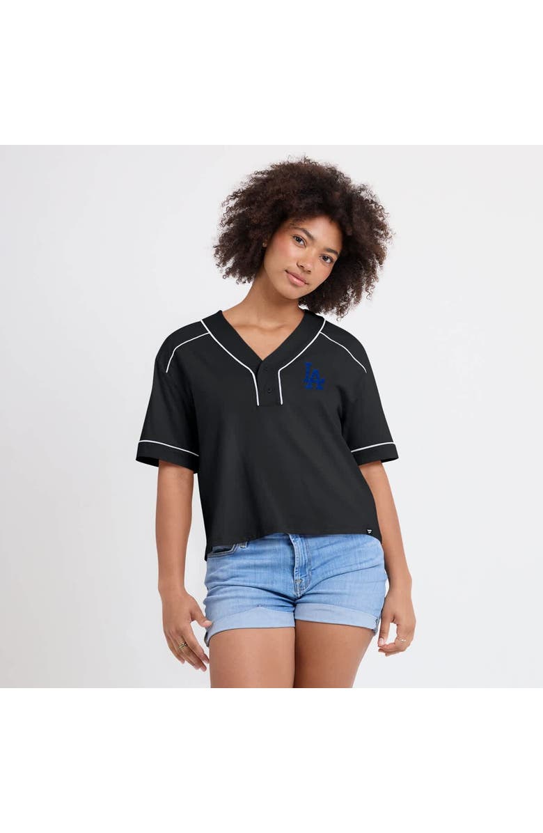 FANATICS Women's Fanatics Black Los Angeles Dodgers Oversized Champ Game Cropped V-Neck T-Shirt, Alternate, color, 