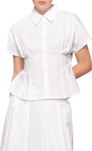 MELLODAY Godet Short Sleeve Button-Up Shirt