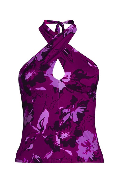 Lands' End Criss Cross Halter Tankini Swimsuit Top In Crimson Rose Abstract Floral