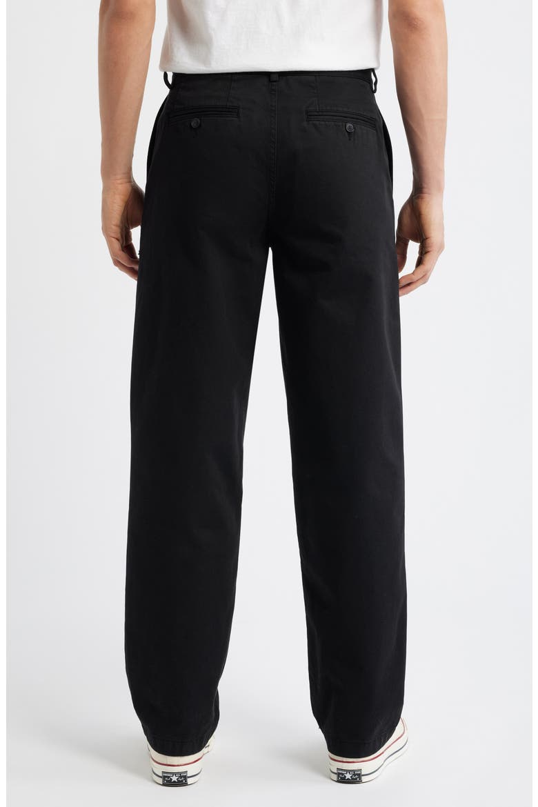 Twill Double Pleat Cotton Pants, Alternate, color, BLACK