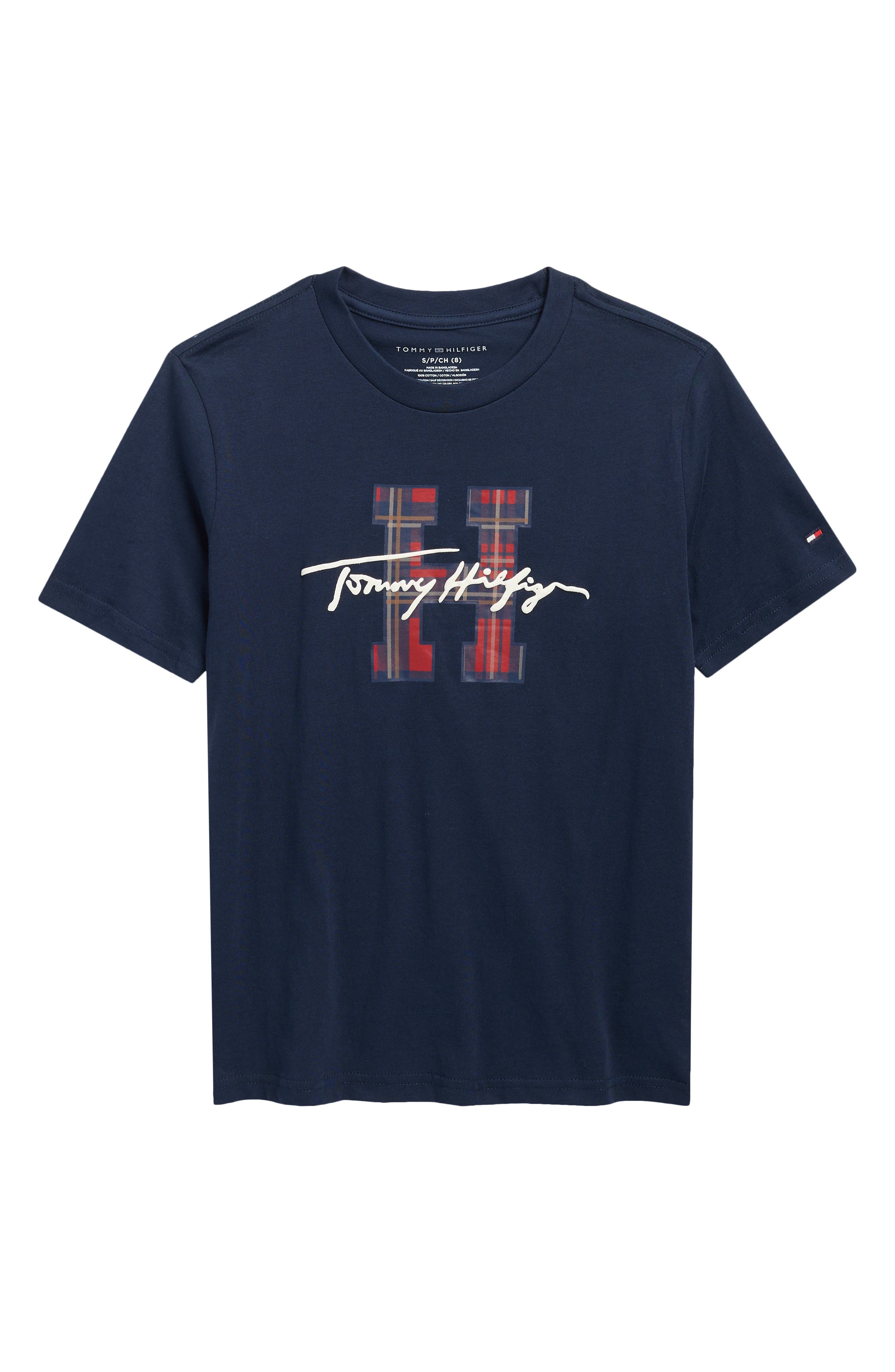 Tommy Hilfiger Kids' Plaid Logo Cotton T-Shirt
