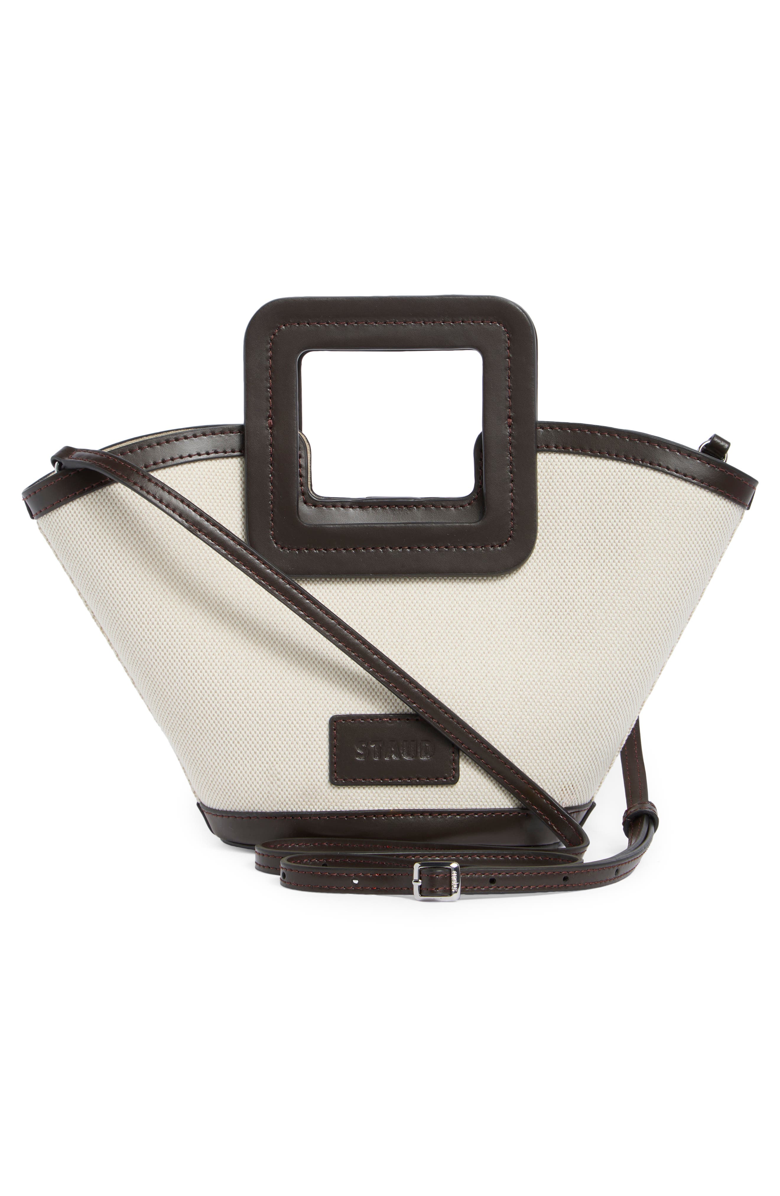 STAUD Mini Shirley Canvas Bucket Bag, Alternate, color, Natural/ Espresso
