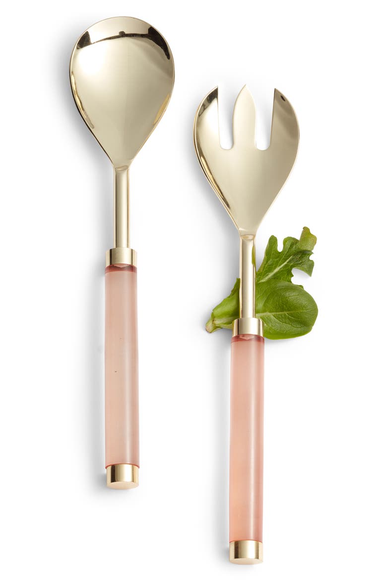 Lucite® Handle Salad Serving Set, Main, color, BRUSHED GOLD/ PINK