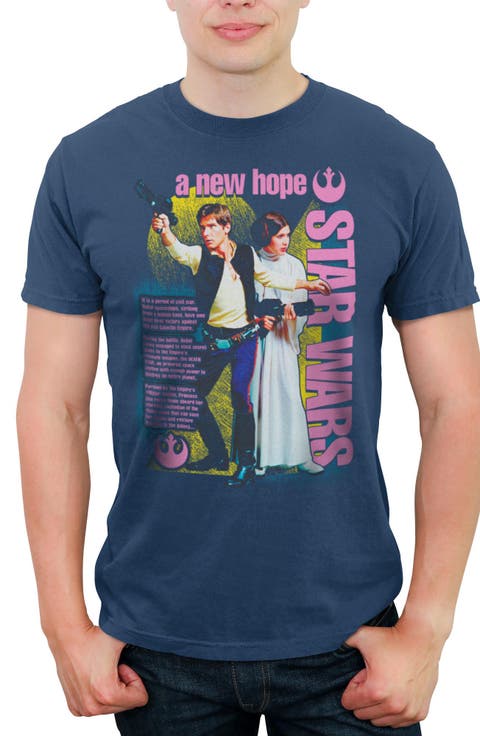 Men's Star Wars A New Hope Pink Han and Leia Poster  Graphic T-Shirt