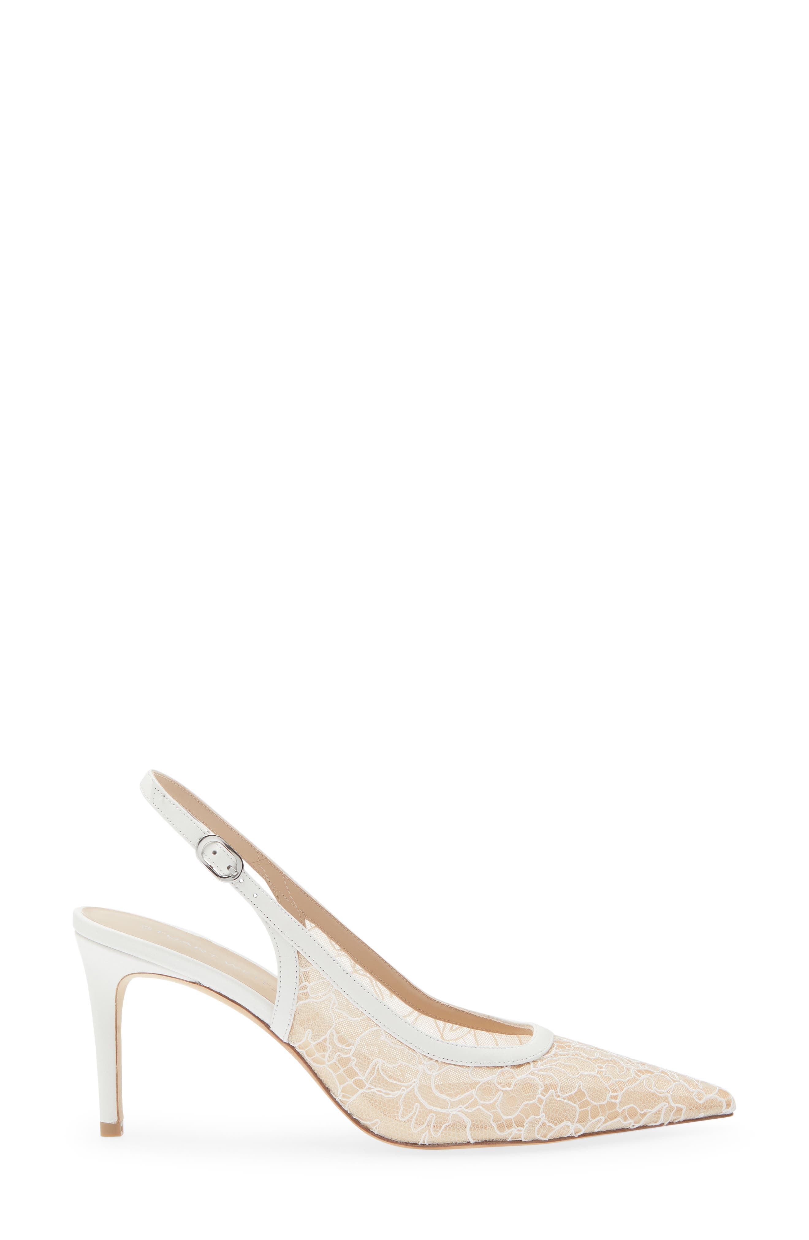 Stuart Weitzman Stuart Power 75 Pointed Toe Slingback Pump, Alternate, color, Blanco/ Beige/ Blanco