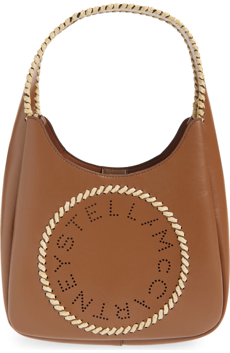 Stella McCartney Small Raffia Trim Hobo Bag, Main, color, Tan