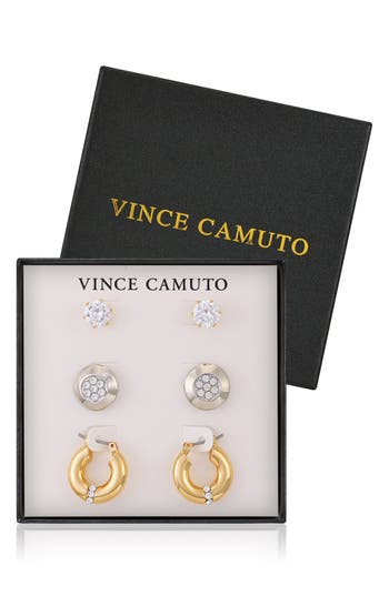 Vince Camuto Hoop And Stud Earring Set In Gold