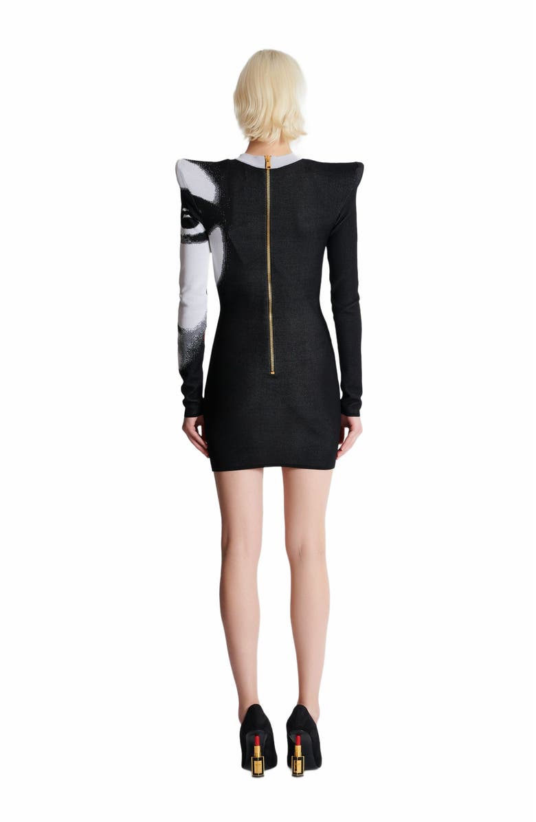 Balmain Jacquard Knit Dress With Face Motif, Alternate, color, White