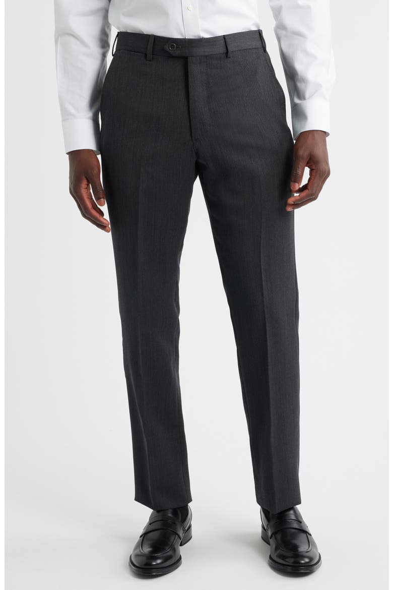 Flat Front Wool Dress Pants, Main, color, SOLID BLACK