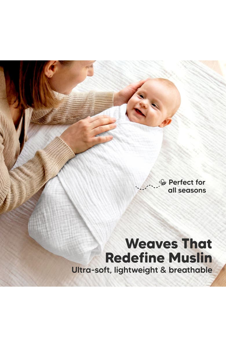 KeaBabies 3-Pack Lyra Muslin Swaddle Blankets, Alternate, color, Soft White