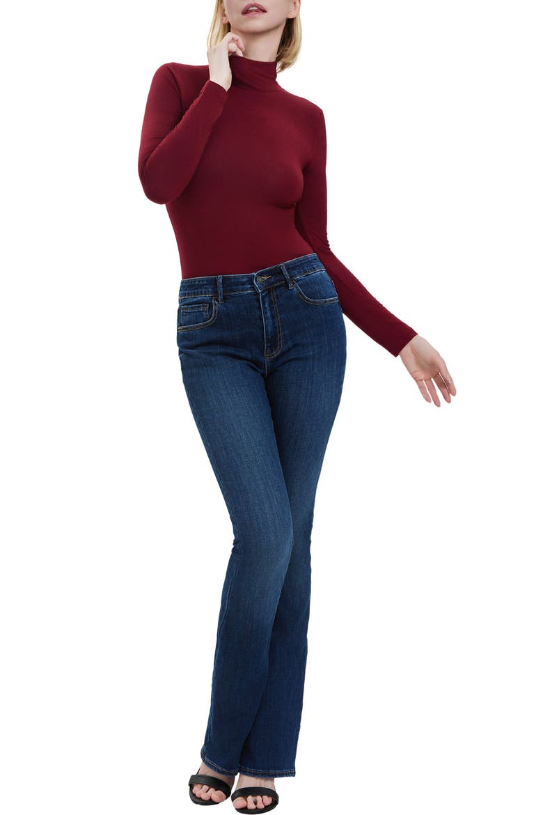 Women's Turtleneck Long Sleeve Bodysuit, Alternate, color, Garnet