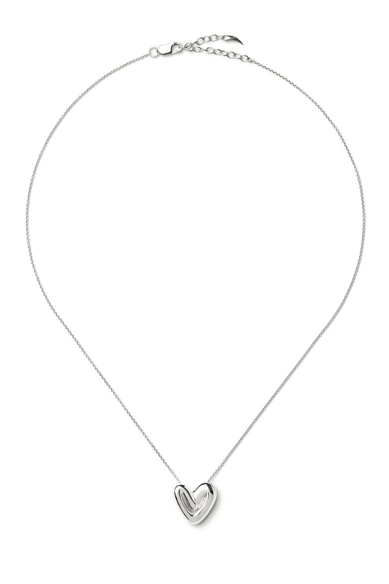 Puffy Heart Pendant Necklace, Main, color, SILVER