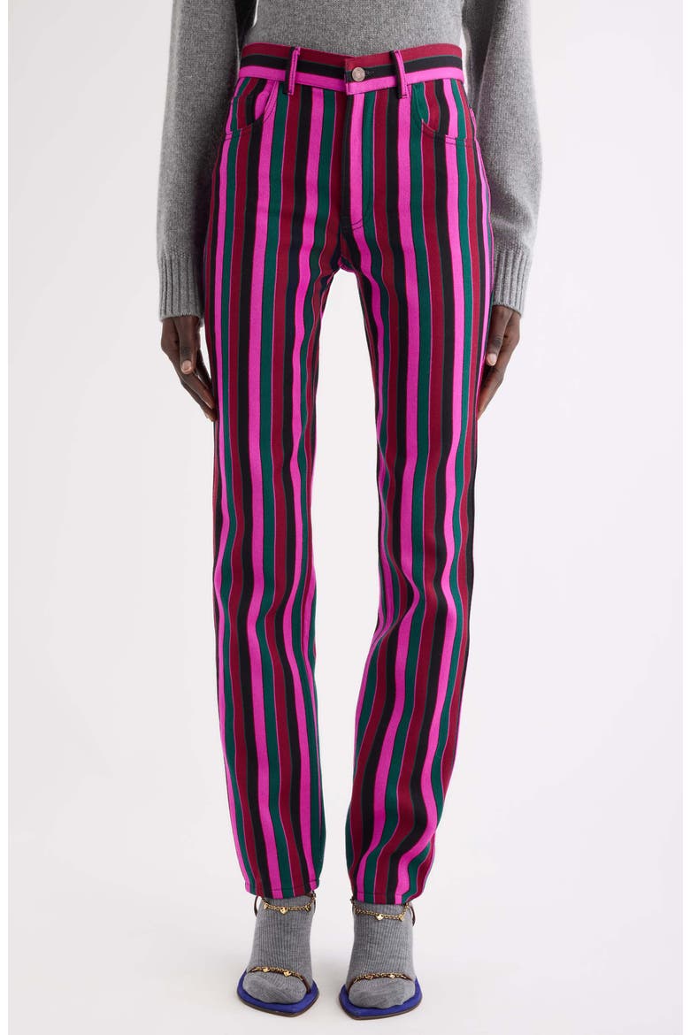 Stripe Slim Wool Trousers, Main, color, GREEN - PINK 1