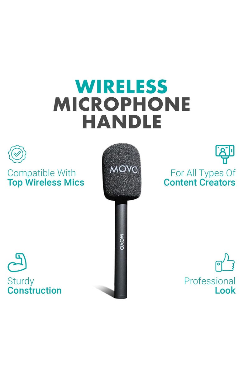 MOVO WMX-HM Handheld Interview Mic Handle for Wireless Microphone Transmitters, Alternate, color, Black