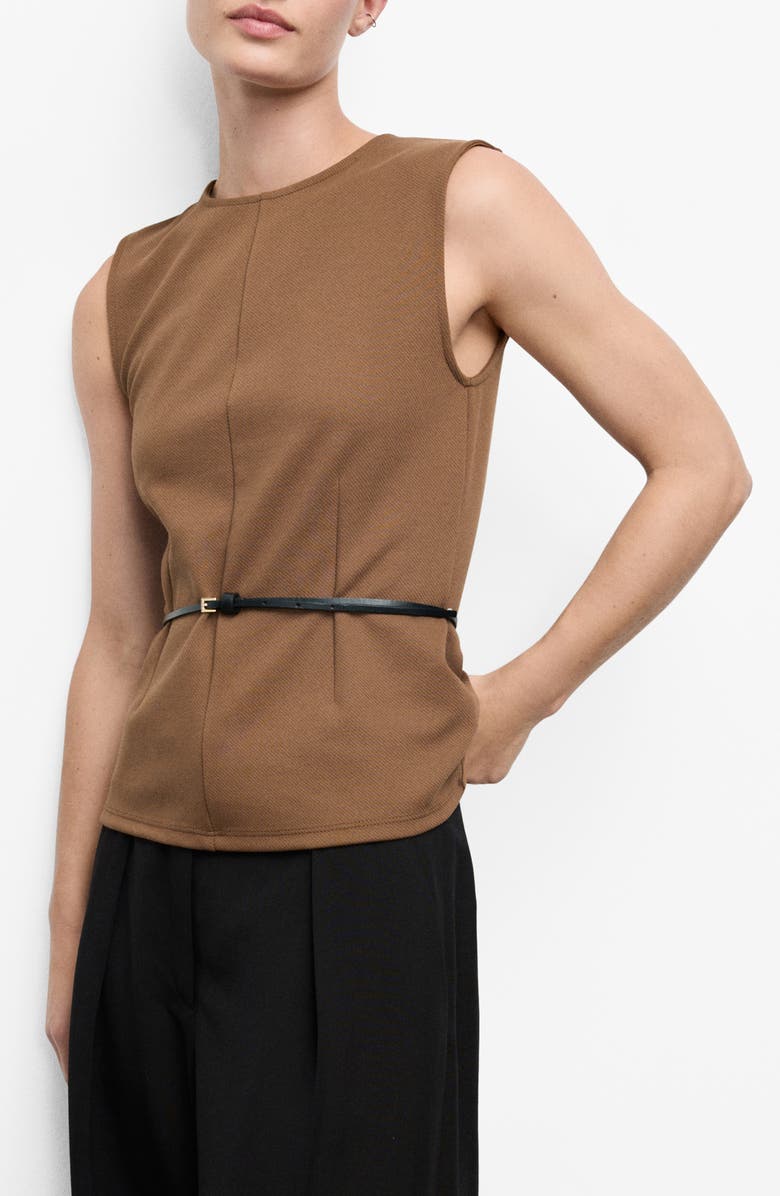 MANGO Pleated Sleeveless Top, Main, color, Medium Brown