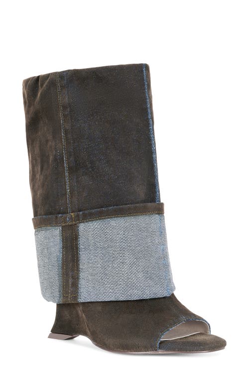 Azalea Wang Tin Cuffed Shaft Open Toe Boot In Brown