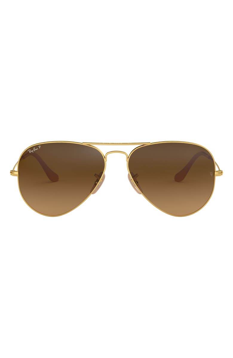 Ray-Ban 58mm Polarized Pilot Sunglasses, Main, color, Matte Arista / Brown Gradient