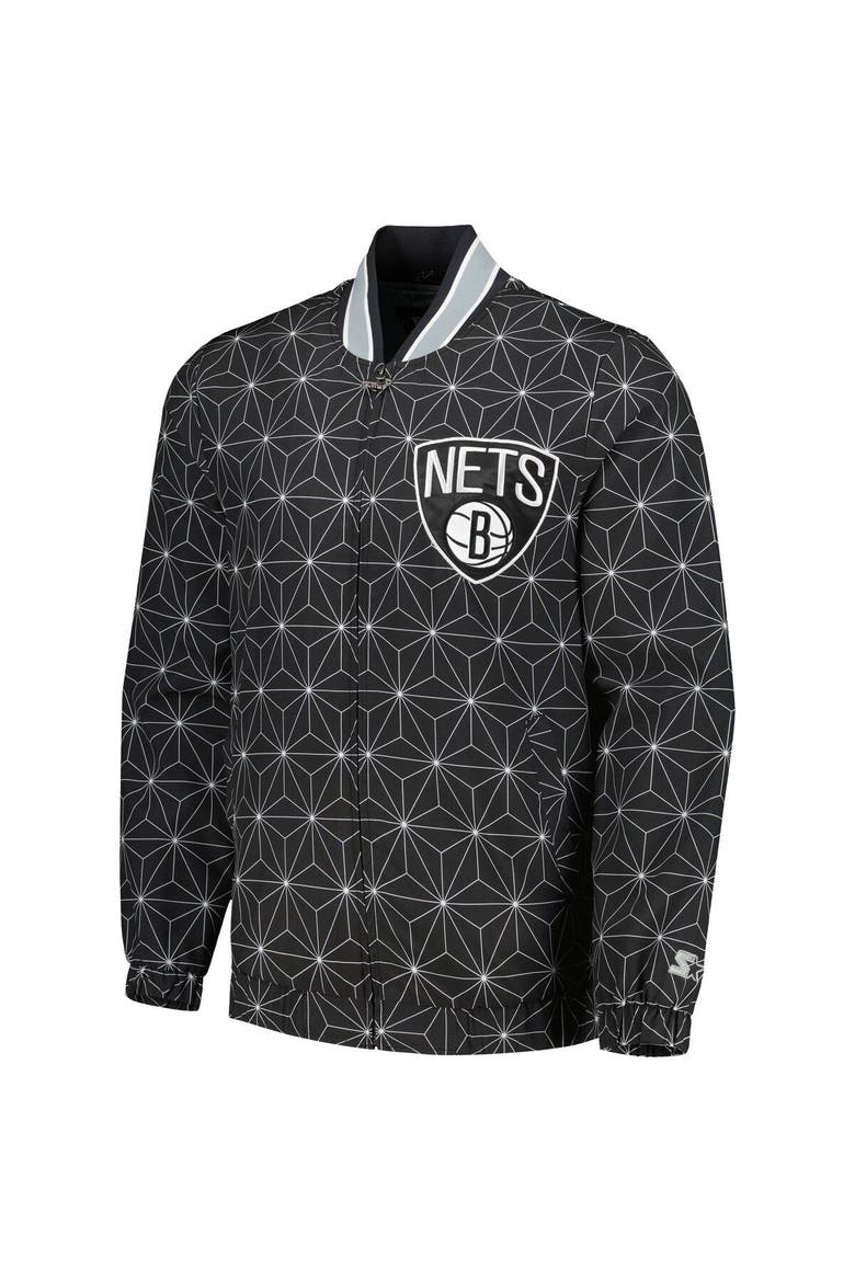 Men's Starter Black Brooklyn Nets In-Field Play Fashion Satin Full-Zip Varsity Jacket, Alternate, color, Black
