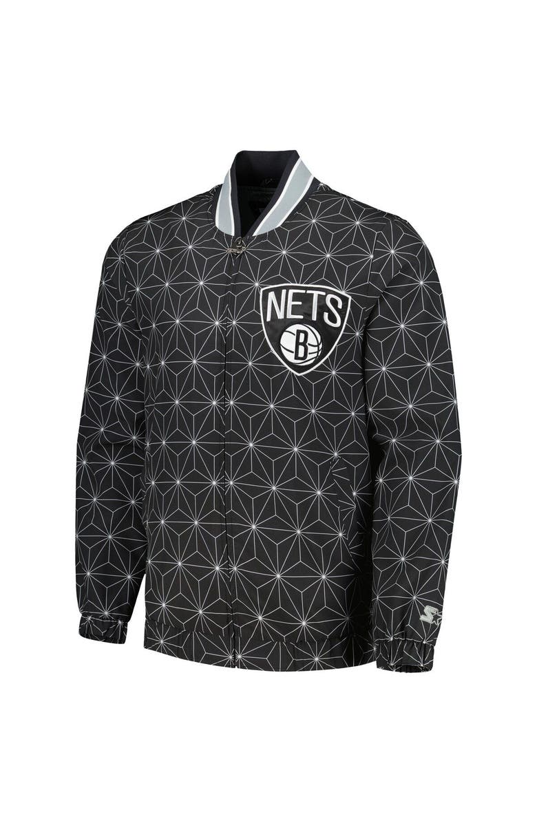 STARTER Men's Starter Black Brooklyn Nets In-Field Play Fashion Satin Full-Zip Varsity Jacket, Alternate, color, Black