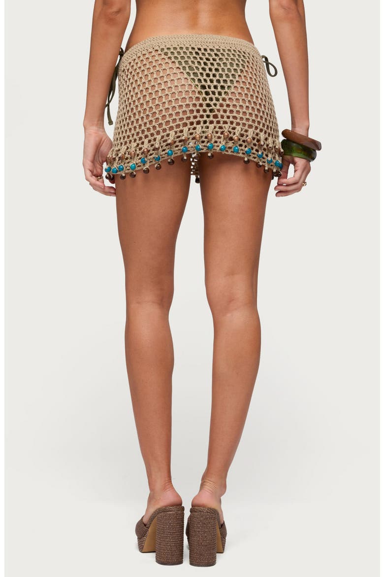 Naleni Beaded Crochet Miniskirt, Alternate, color, BEIGE