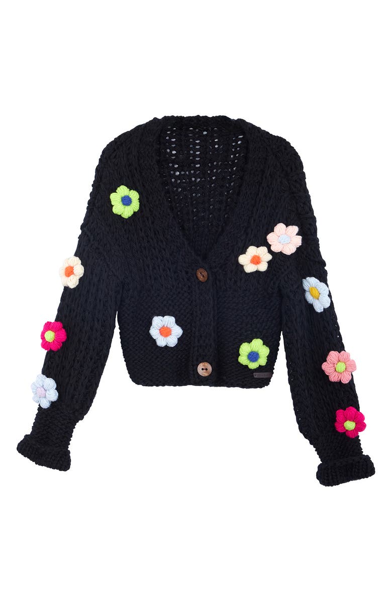 SAACHI Chunky Floral Crochet Cardigan, Alternate, color, Black