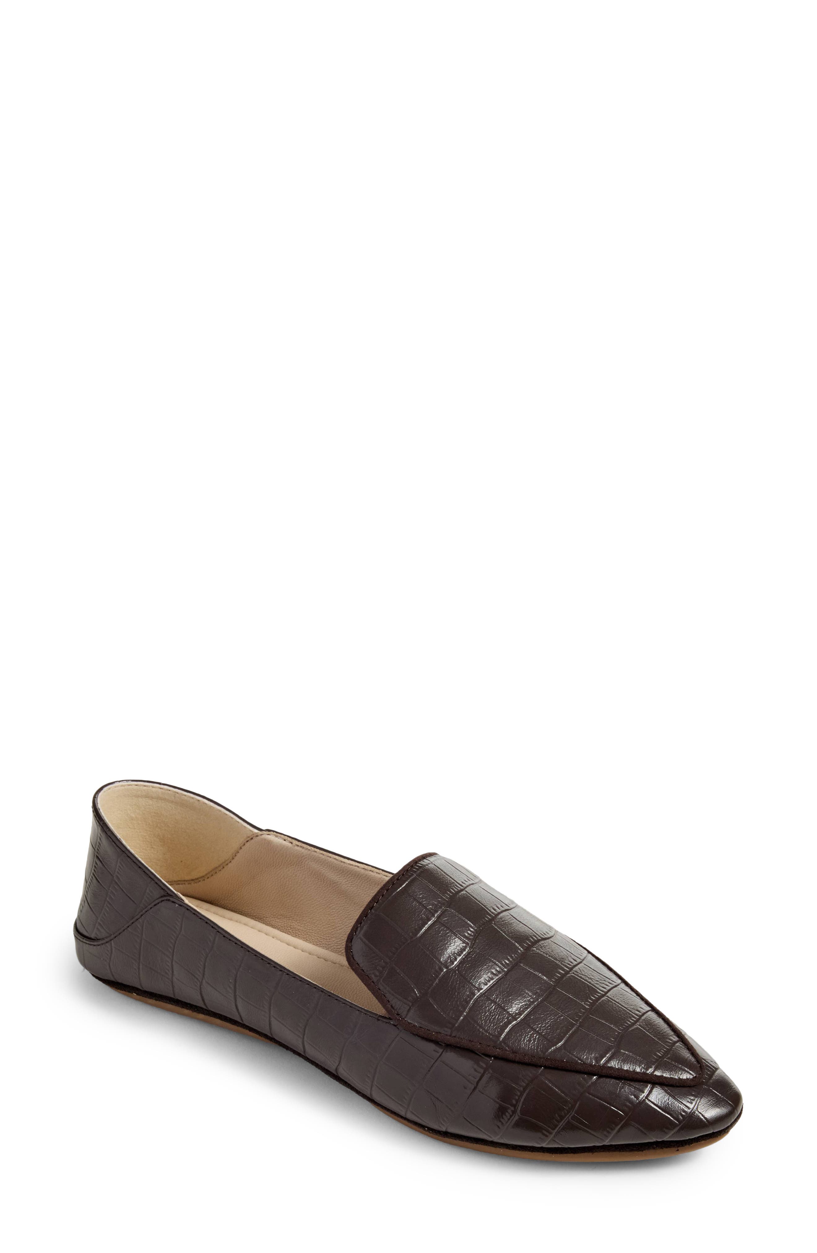 Vivina Croc Embossed Leather Loafer, Main, color, CHOCOLATE