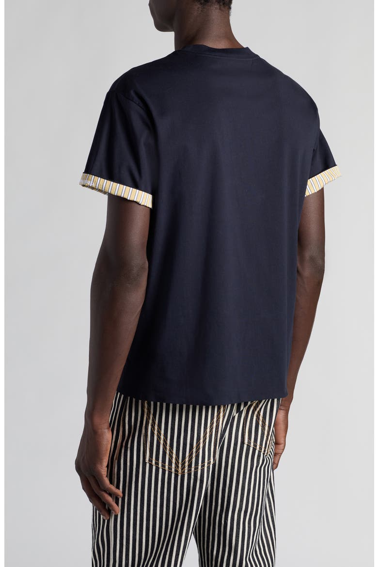 Contrast Lined Sleeve Cotton Jersey T-Shirt, Alternate, color, NAVY-YELLOW-WHITE