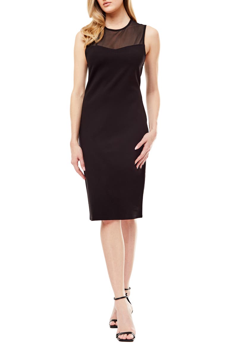 Linda Mesh Yoke Shift Dress, Main, color, BLACK