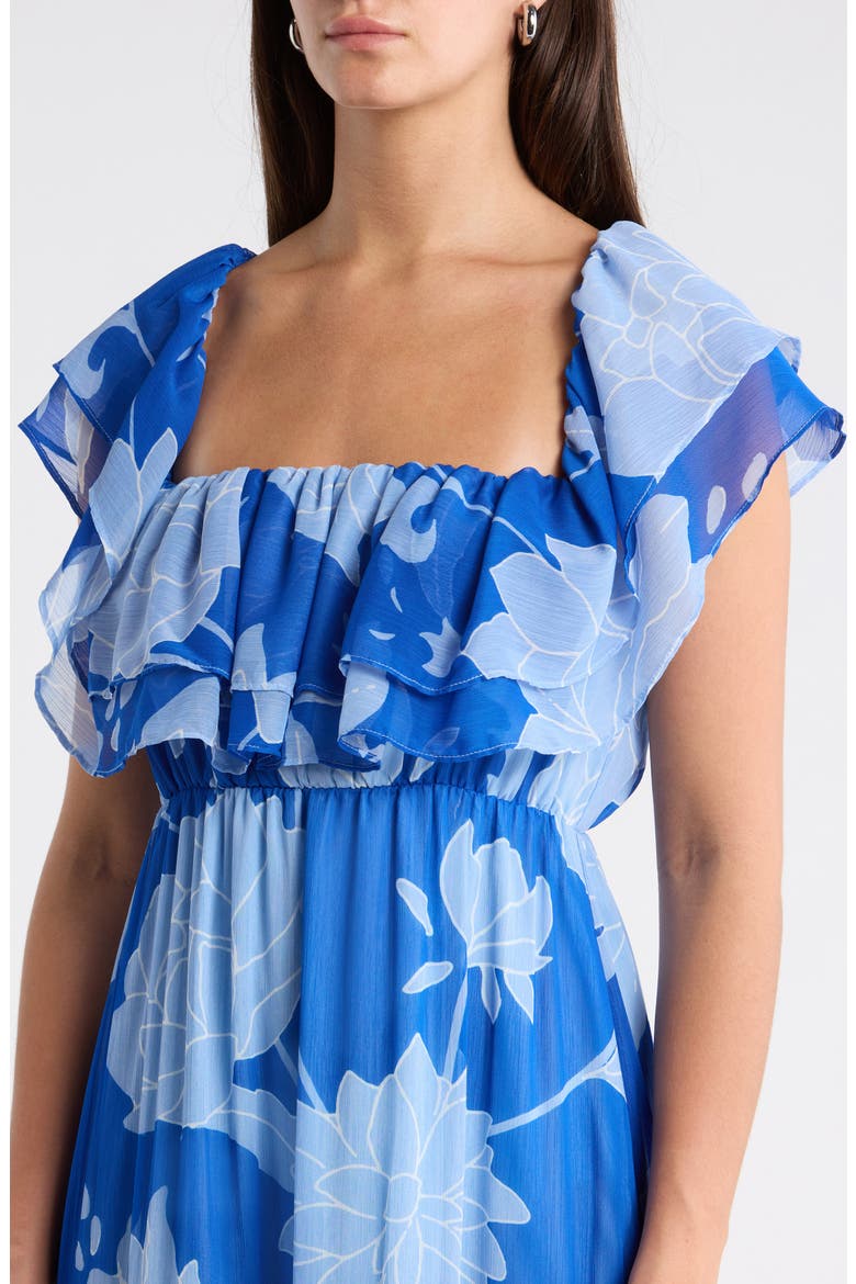 Floral Off the Shoulder Tiered Maxi Dress, Alternate, color, COBALT-BLUE