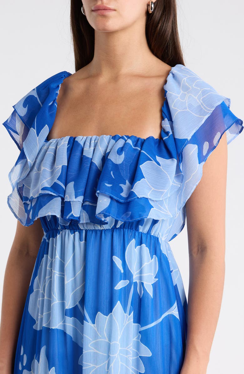 SUGARLIPS Floral Off the Shoulder Tiered Maxi Dress, Alternate, color, Cobalt-Blue