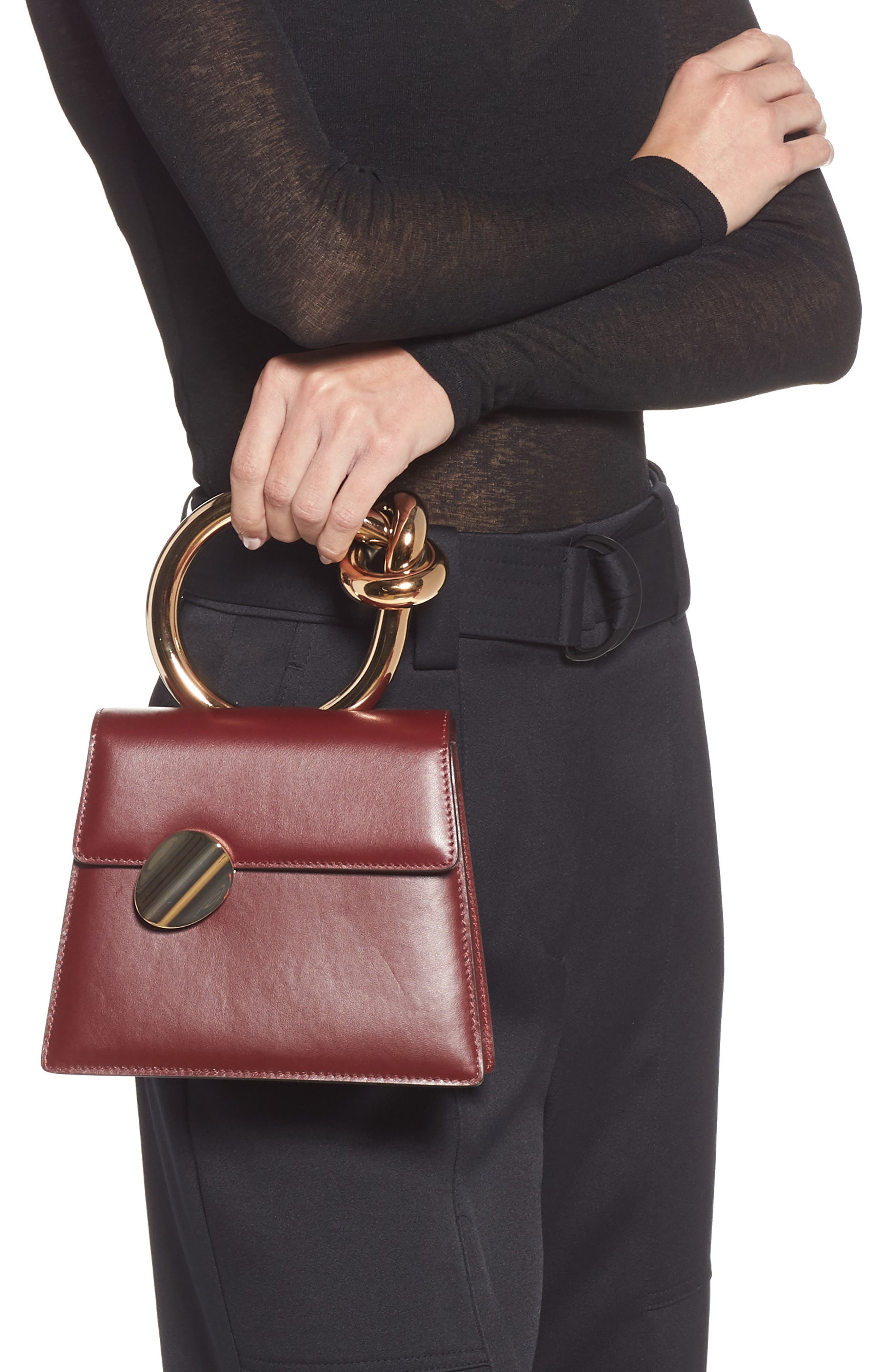 Small Brigitta Leather Top Handle Satchel, Alternate, color, BORDEAUX