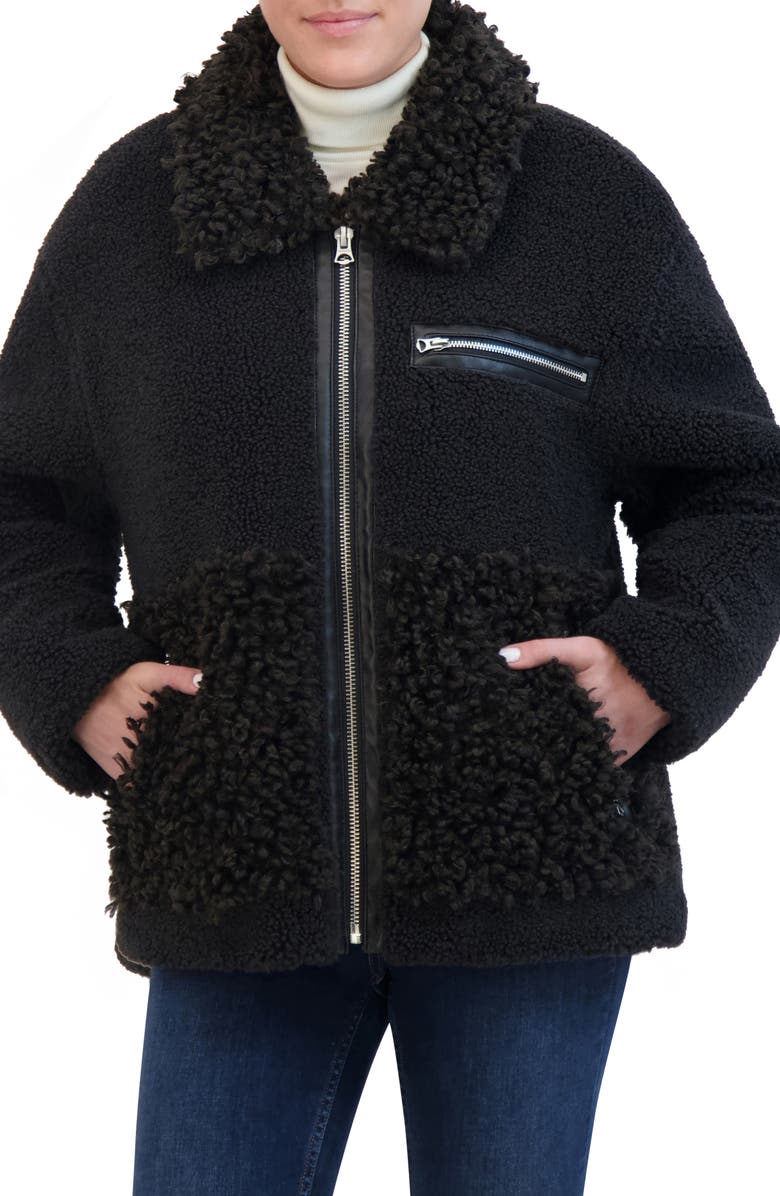 Hudson Jeans Faux Leather & Faux Shearling Zip-Up Jacket, Main, color,