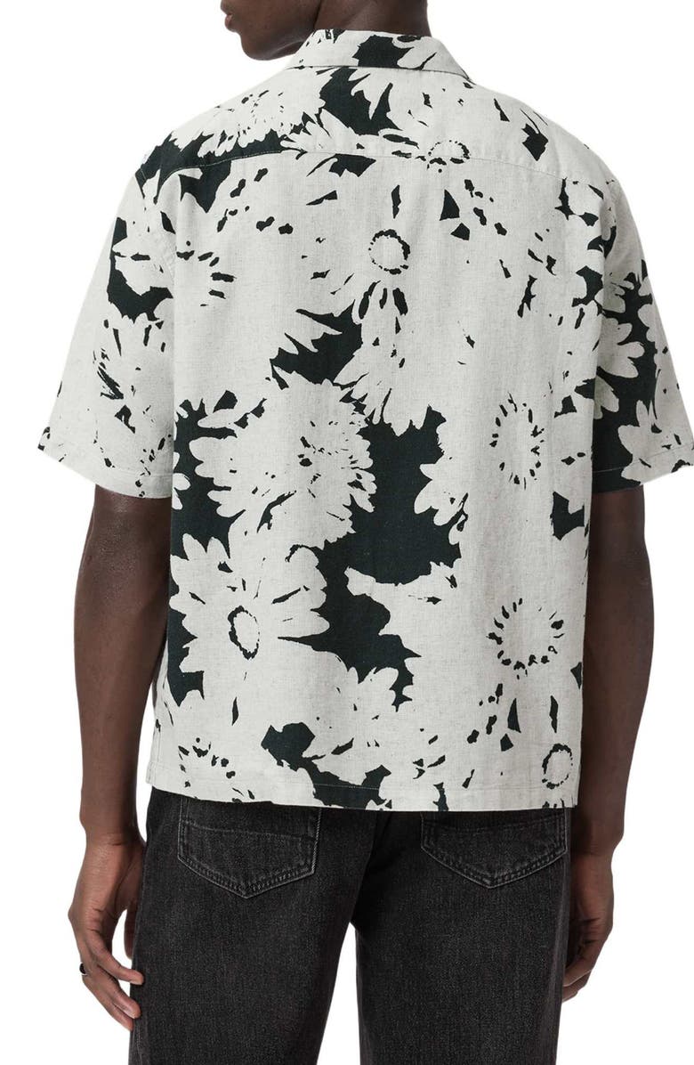 AllSaints Giron Floral Linen & Cotton Short Sleeve Button-Up Shirt, Alternate, color, Sharp White
