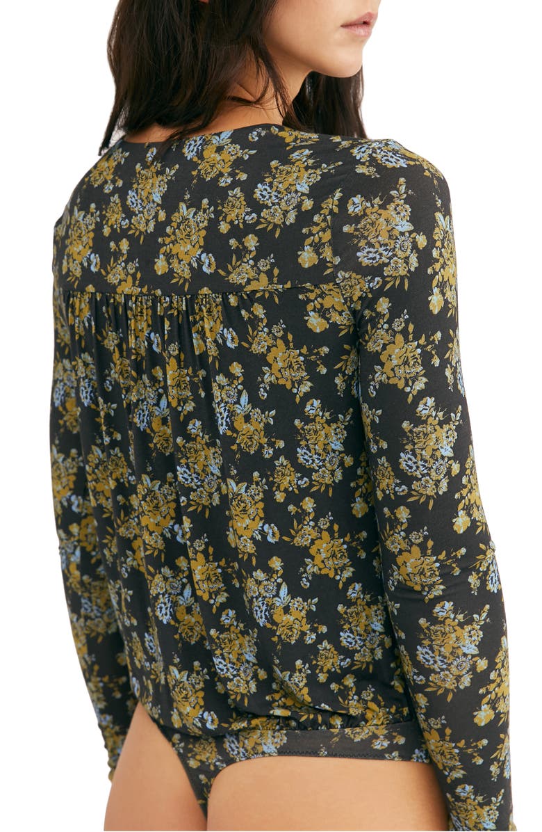 Free People Print Long Sleeve Bodysuit, Alternate, color, 