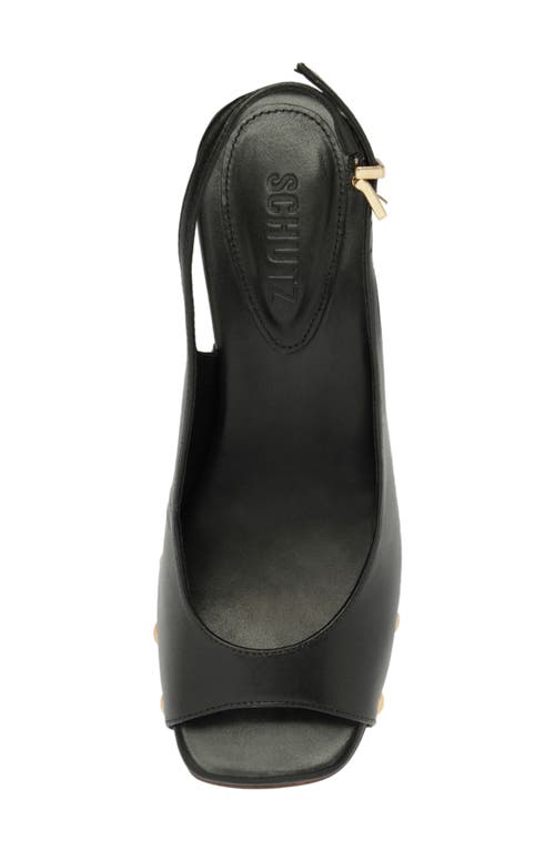 Schutz Rose Leather Platform Slingback Peep-toe Sandals In Black