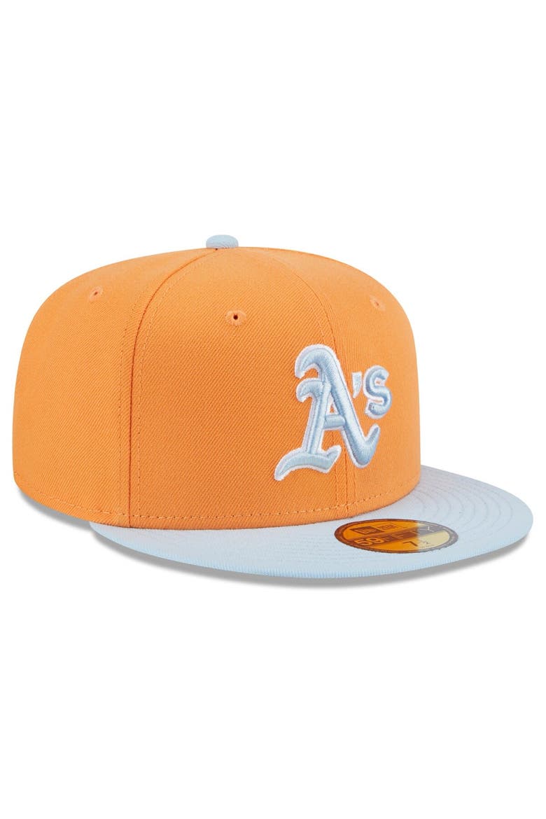 Men's New Era Orange/Light Blue Oakland Athletics Spring Color Basic Two-Tone 59FIFTY Fitted Hat, Alternate, color, Orange