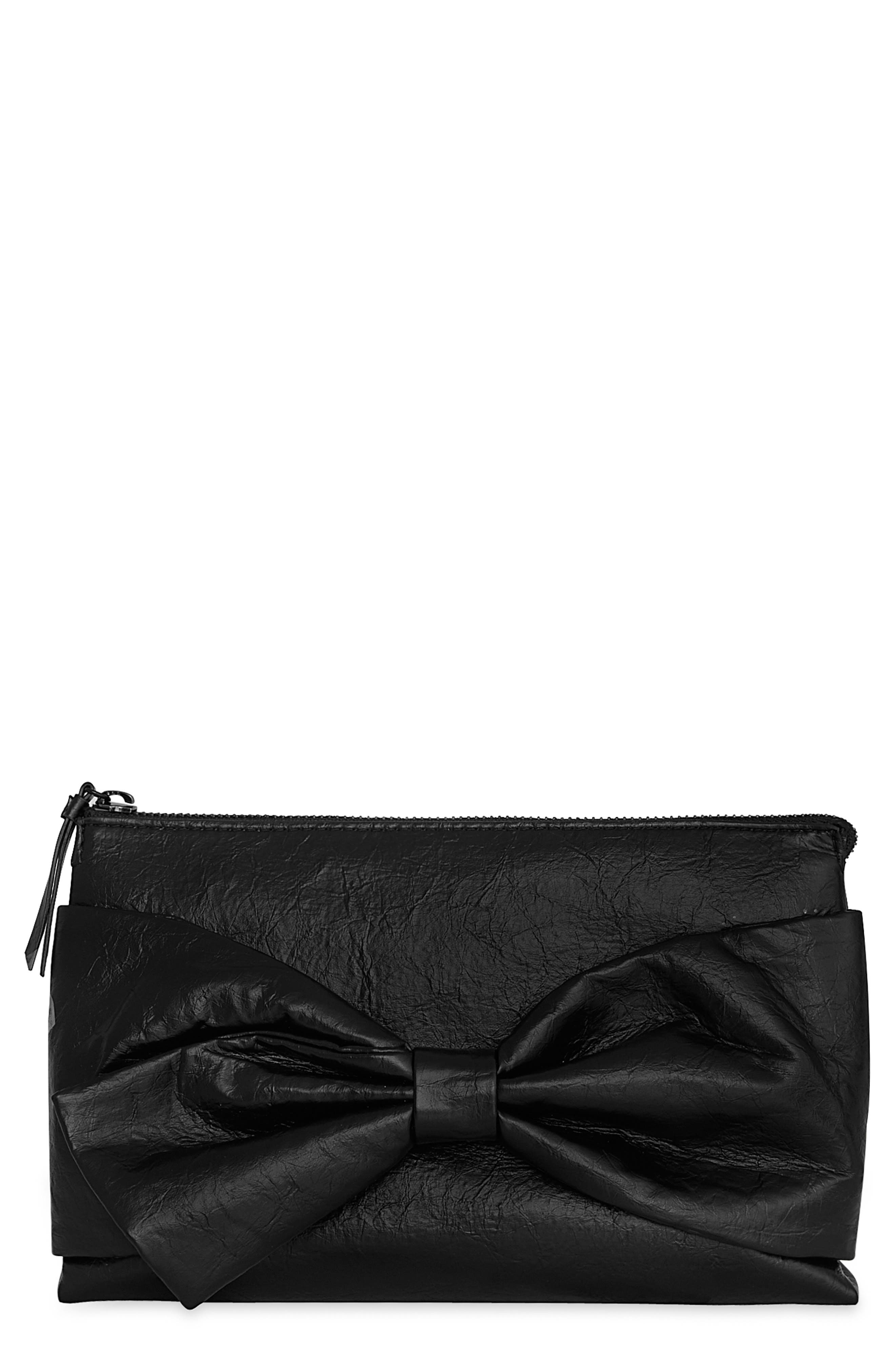 Rebecca Minkoff Bow Clutch, Main, color, Black