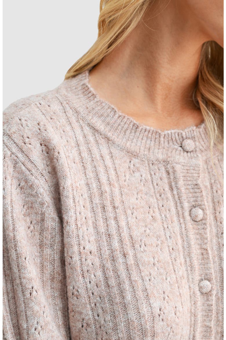 Lace Trim Pointelle Cardigan, Alternate, color, TAUPE