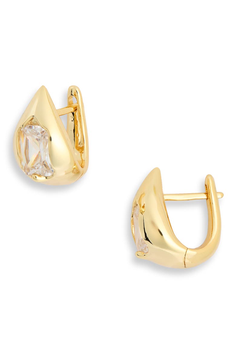 Demi Fine Cubic Zirconia Teardrop Huggie Hoop Earrings, Main, color, CLEAR- GOLD