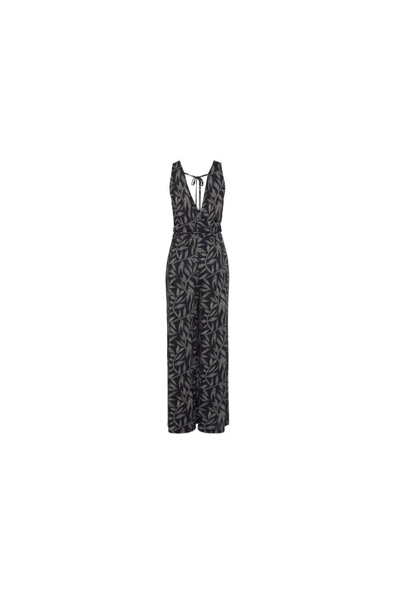 Printed Tie Back Jumpsuit, Alternate, color, Black & Sand