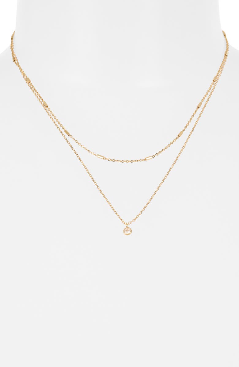 Argento Vivo Sterling Silver Cubic Zirconia Pendant & Station Chain Layered Necklace, Alternate, color, Gold