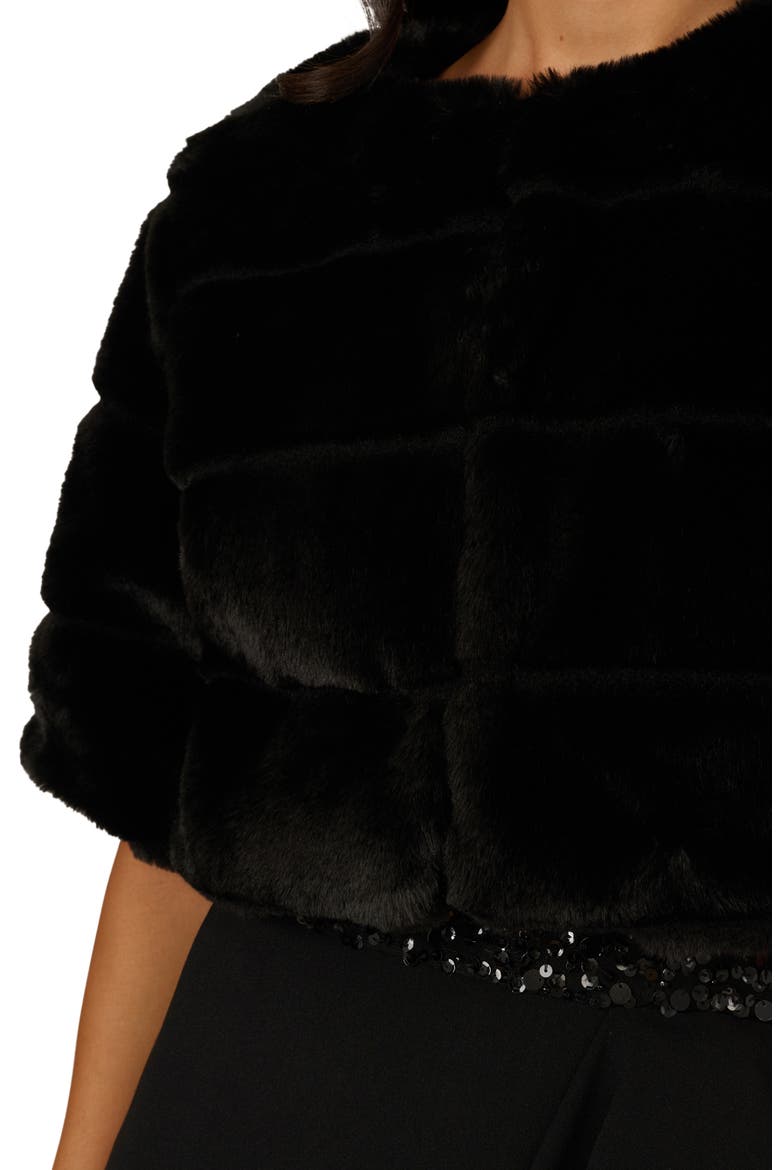 Faux Fur Short Sleeve Jacket, Alternate, color, BLACK