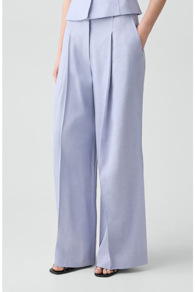 Pleated Linen Blend Wide Leg Pants, Alternate, color, CORNFLOWER