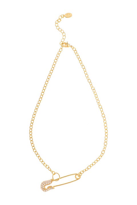 Pavé Cubic Zirconia Safety Pin Pendant Necklace