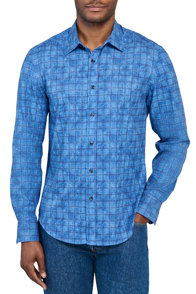 Flannel Print Woven Long Sleeve Basic, Main, color, DK DENIM