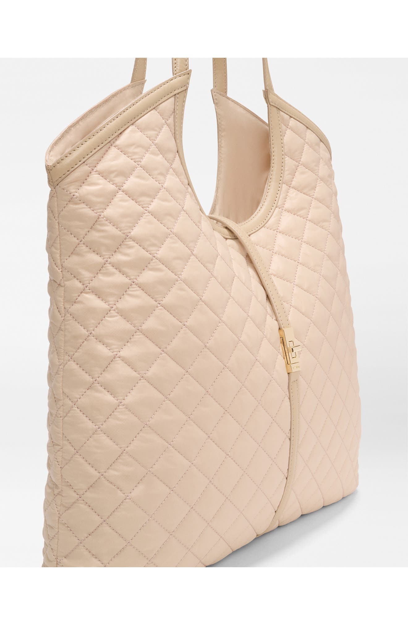 Large Astor Leather Trim Quilted Nylon Tote, Alternate, color, SAND