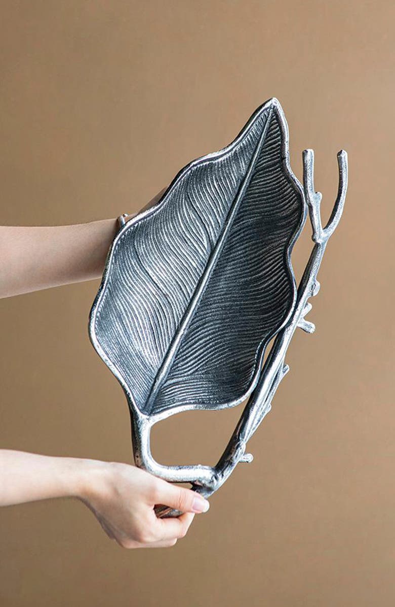 A & B Home Leaf Decorative Bowl, Alternate, color, Nickel