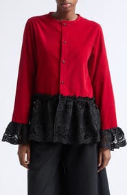 KÚR Ripple Corduroy Blouse with Lace Trim